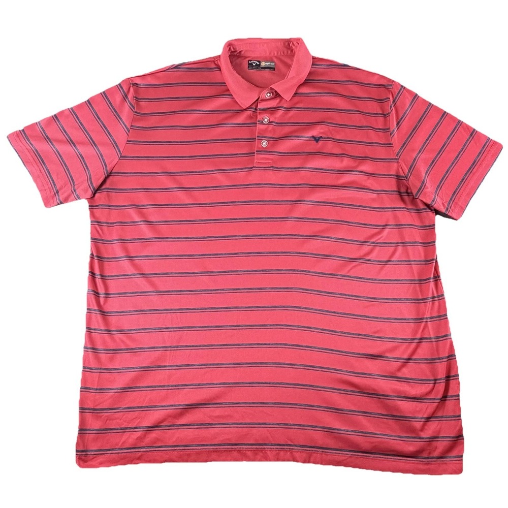 Callaway Golf Polo Shirt Mens 2XL Red Stripe Opti-Dri Logo Short Sleeve Wicking